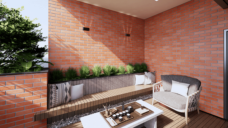 Modern outdoor seating area design- Brick Cladding-Plain