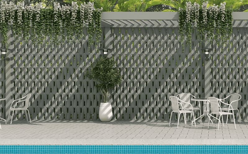 Trapaze concrete breeze block with trapezoidal cutouts for patterned light and airflow